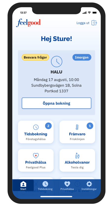 Feelgood-appen inloggad