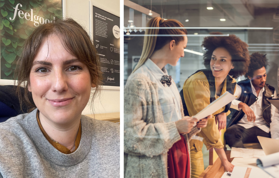 Hillevi och unga på jobbet