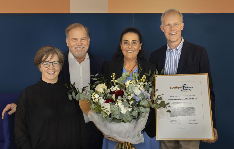 SISAB vinnare Från vänster: Åsa Rex Nygård, marknads- och kommunikationschef Feelgood, Joachim Morath, VD Feelgood, Karren Fells, HR-chef SISAB, Claes Magnusson, VD SISAB